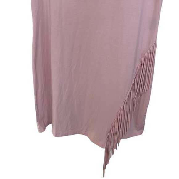Serena Williams Pink Short Sleeve Boho Asymmetrical Fringe T-Shirt Dress - Picture 4 of 6